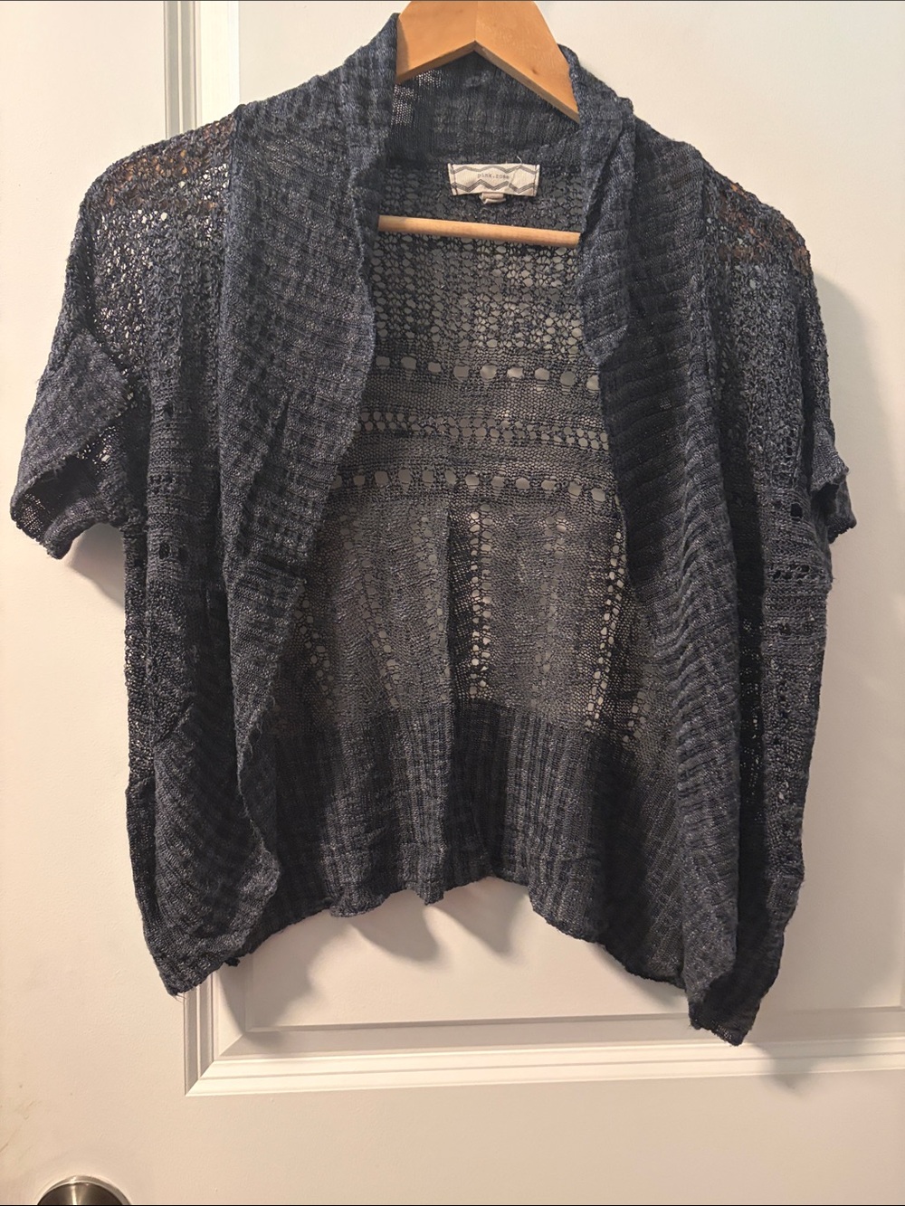 Pink Rose Navy Open-Front Short Sleeve Knit Cardigan